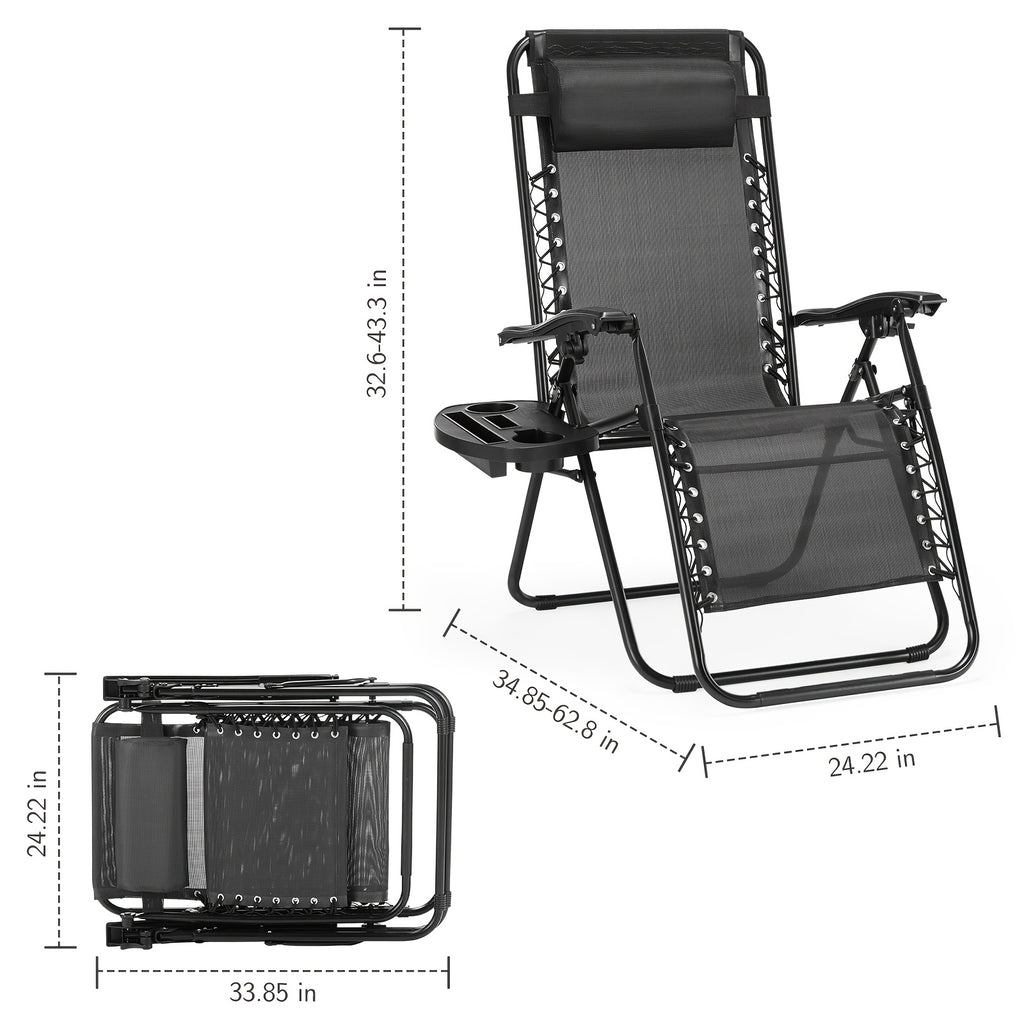 Zero Gravity Chair Set of Two with Adjustable Reclining, Listed Breathable Fabric, Cup Holder Trays and Headrest Pillow for Patio, Camping and Backyard Lounging