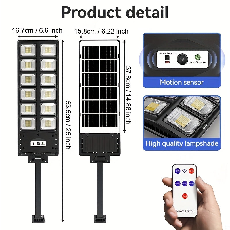 Solar Motion Sensor Flood Light, 504LED Model with 6500K Light, Three Modes and Listed 3000-Lumen Output, Mounting Base for Yard, Garage and Entrance Lighting
