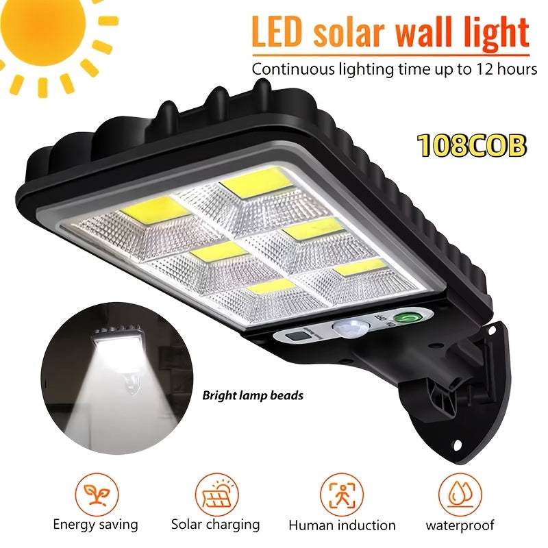 108COB Solar Motion Sensor Wall Lights, Six-Pack Outdoor Lighting with Three Listed Modes, IPX4 Rating and 2000mAh Battery Description for Garden and Stairs