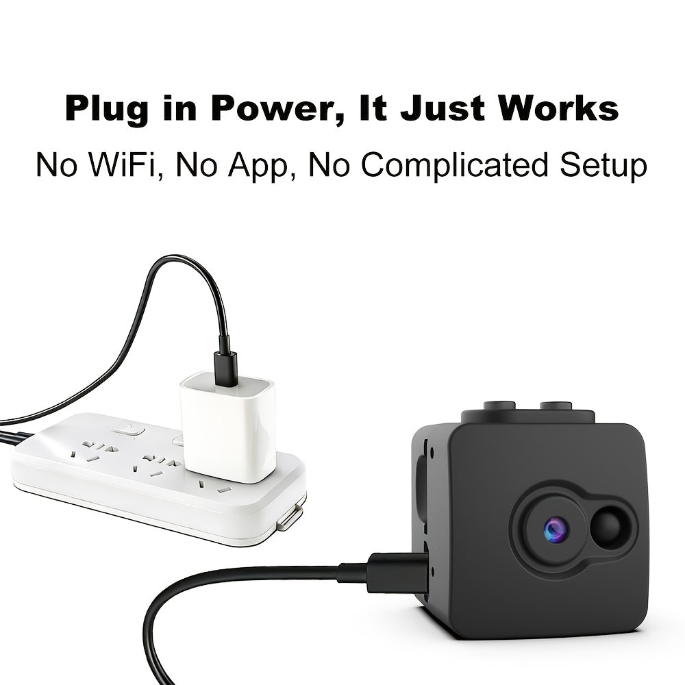 Mini Indoor Security Camera Q7 with Listed 720P Video, Night Vision, Motion Detection and USB Power, One-Piece Plus 32G Option for No-WiFi Home Monitoring