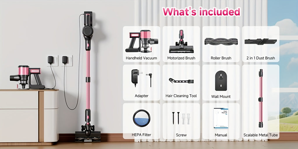 8-in-1 Cordless Vacuum Cleaner for Home, Lightweight Wireless Household Vacuum for Hardwood Floors, Carpets and Pet Hair in Four Color Options