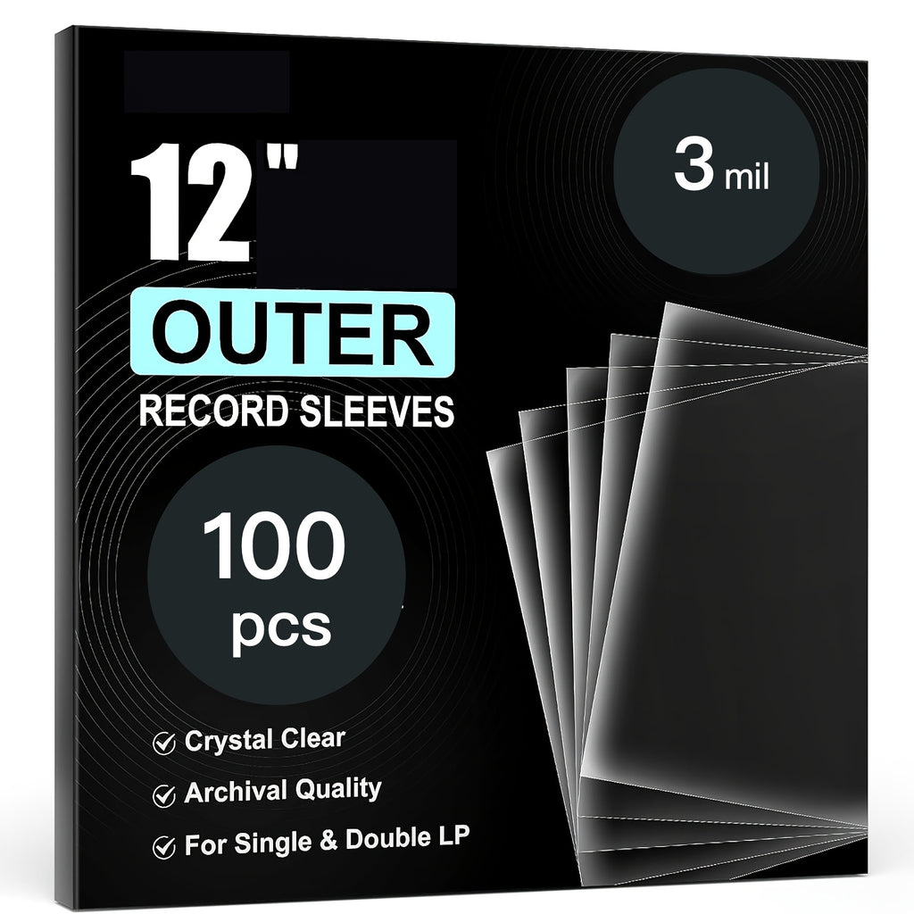 100/50/25-Pack Crystal Clear Vinyl Record Outer Sleeves, Record Sleeves, 12.75"×12.75" 3 Mil Thick, Archival-Grade Protection For Single/Double LP Albums, Precision Fit, Acid-Free & Non-PVC