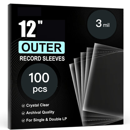 Vinyl Record Outer Sleeves, Clear Polypropylene 12.75 x 12.75 Inch Album Covers with Listed 3 Mil Thickness in 50 or 100 Packs for Compatible LP Jackets