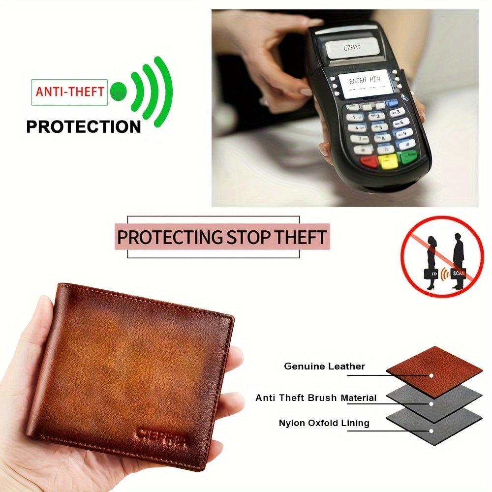 Retro Leather Bifold Wallet for Men, Short ID and Credit Card Holder with Listed 10 x 1 x 11 cm Size in Brown, Deep Blue, Coffee Color or Black for Everyday Carry