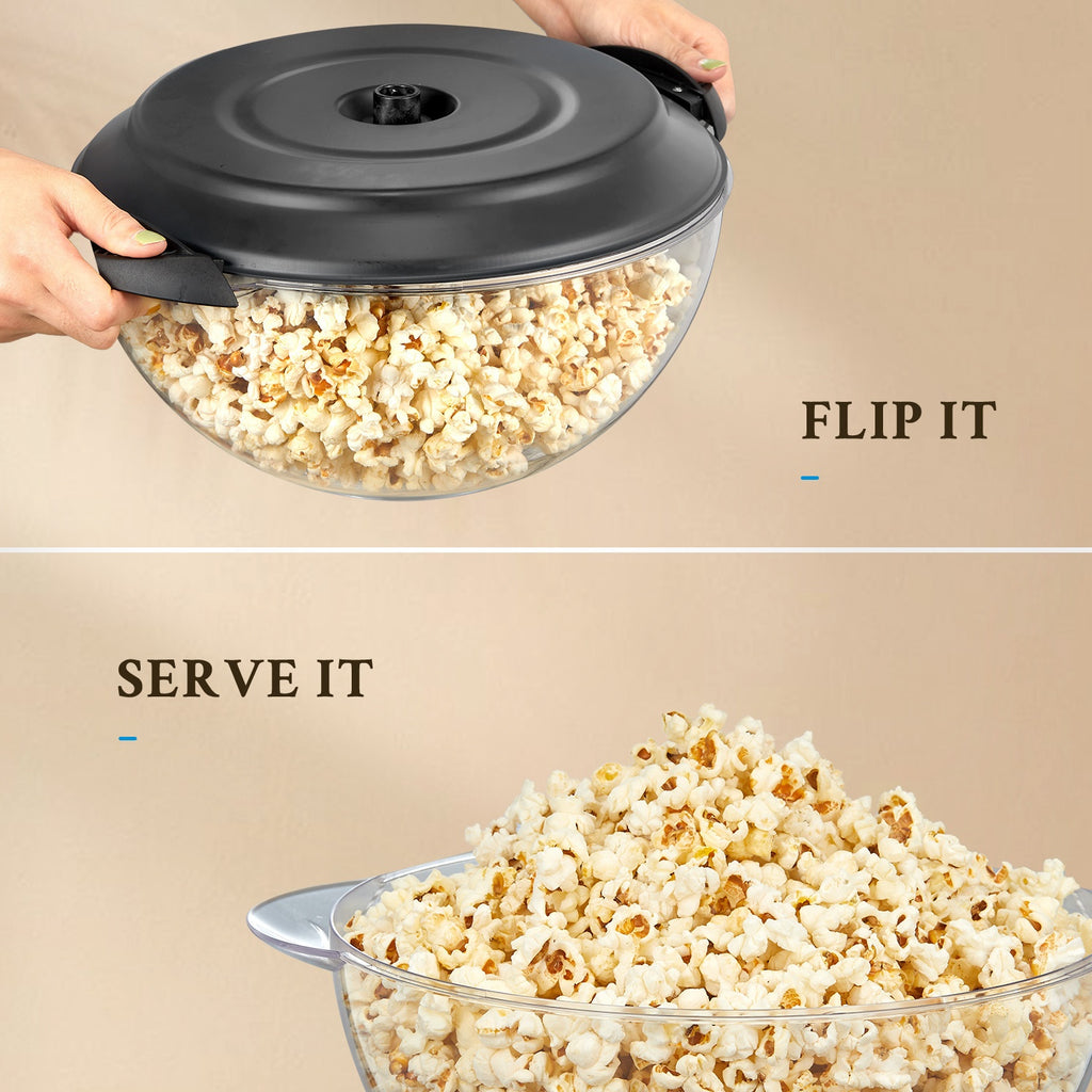 Electric Stirring Popcorn Maker with Listed 800W Power and 6-Quart Capacity, Removable Nonstick Plate and Serving Bowl Lid in Red or Black for Home Movie Nights