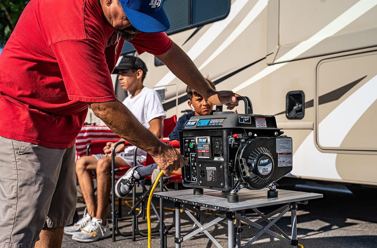Gas-Powered Portable Generator by Pulsar with Carrying Handle, Listed 1200 Peak and 900 Running Watts, Recoil Start and 120V Outlets for Outdoor Power