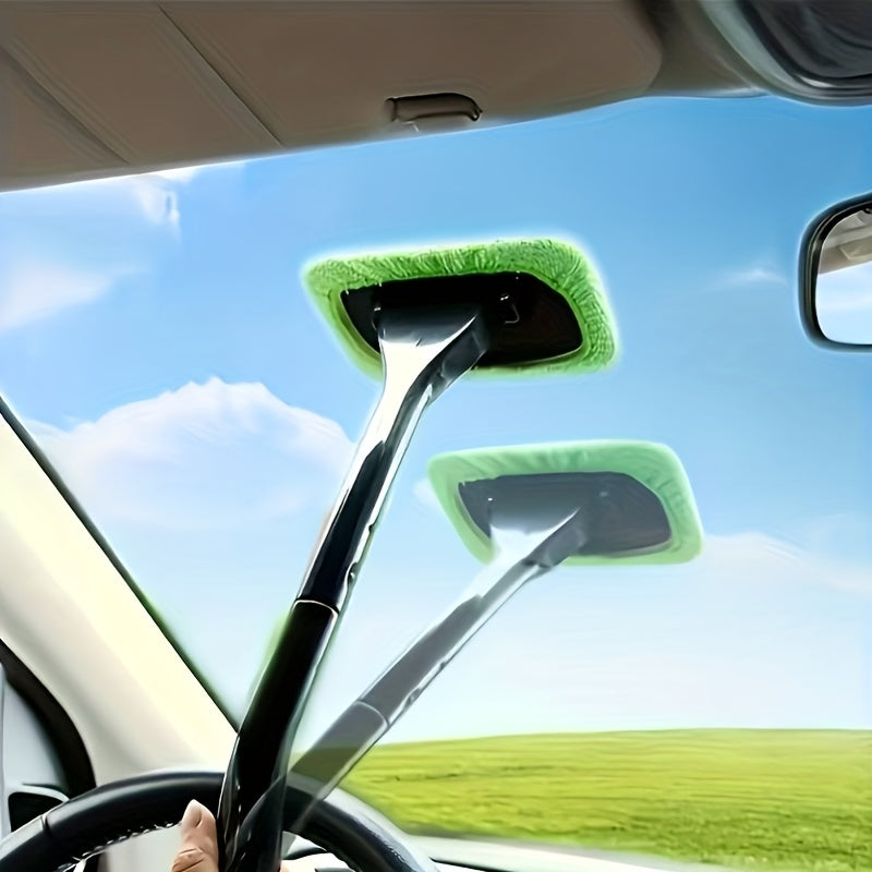 Windshield Cleaning Tool with Replaceable Heads, 2-in-1 Car Window Brush for Fog Wiping and Dust Removal, Manual Auto Glass Care in 2pcs Option