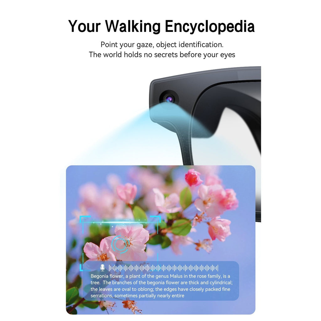 8MP-Labeled AI Camera Smart Glasses in Black with Video and Audio Recording, Bluetooth Calls and Music, Touch Controls and Listed Translation Features
