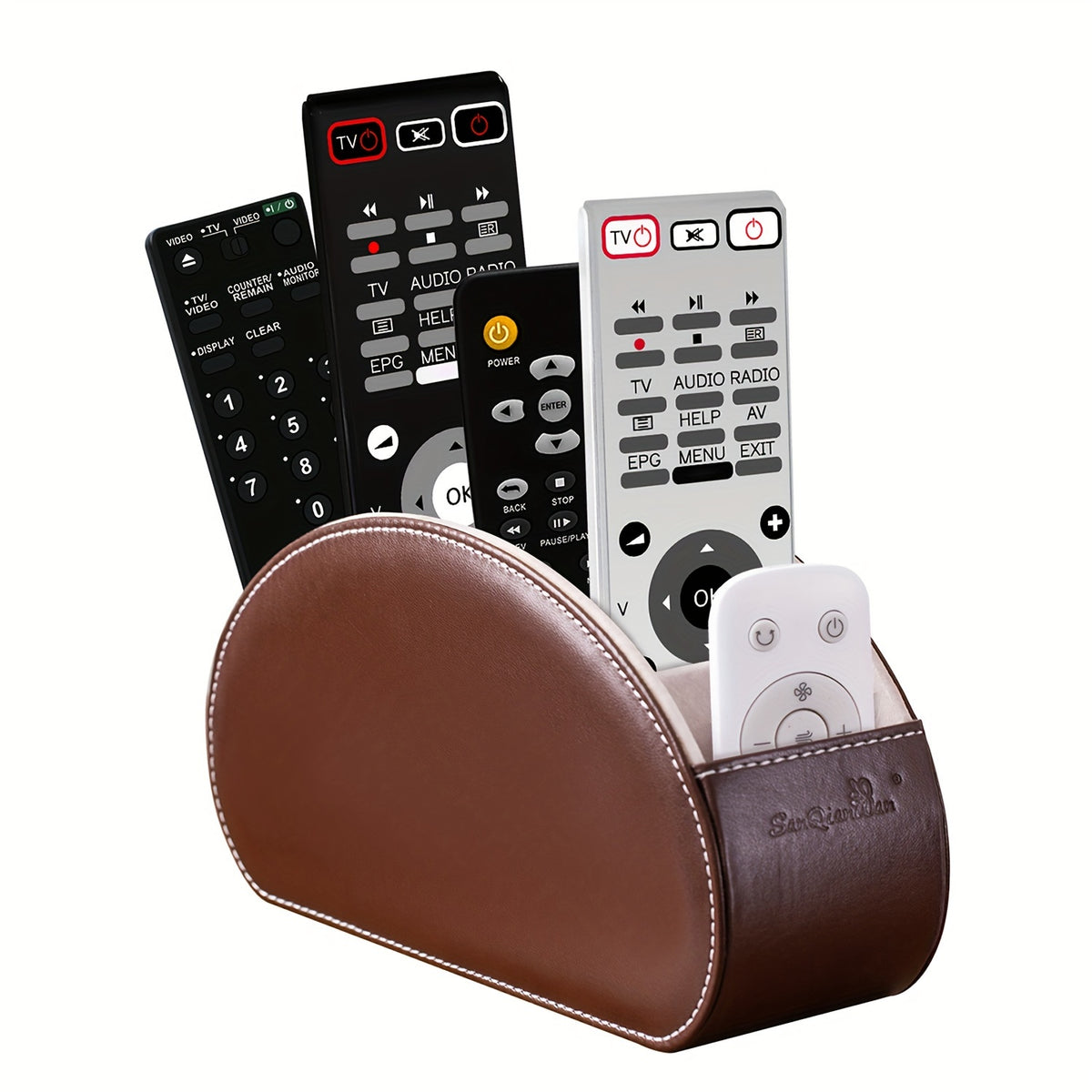 Five-Compartment Remote Control Organizer by SANQIANWAN, PU Leather Desk Caddy with Color and Print Options for TV Remotes, Pencils, Glasses and Office Supplies