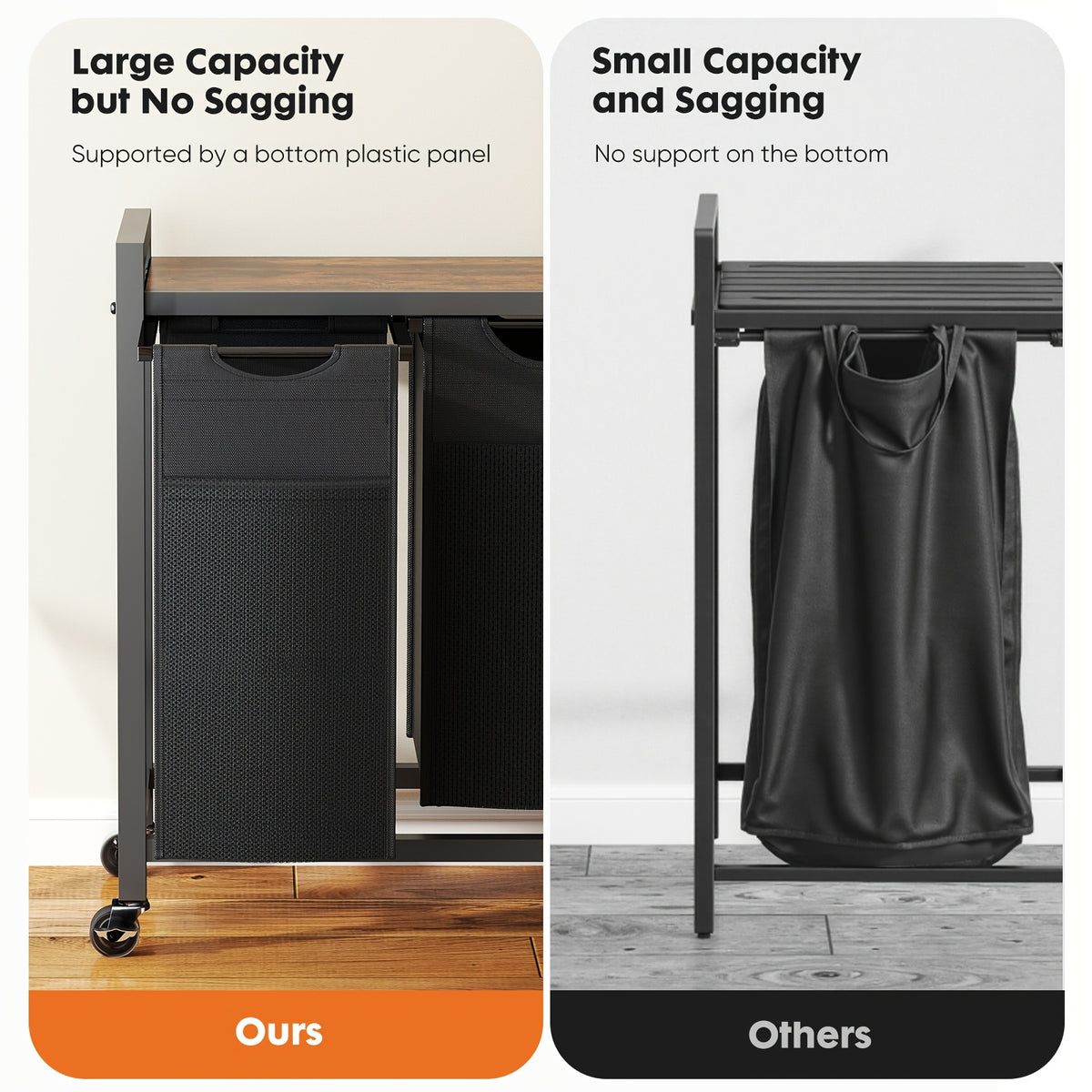Rolling Laundry Sorter Cart with Pull-Out Removable Bags and Lockable Wheels for Bedroom, Bathroom and Laundry Room, 20 to 44 Inch Model Options