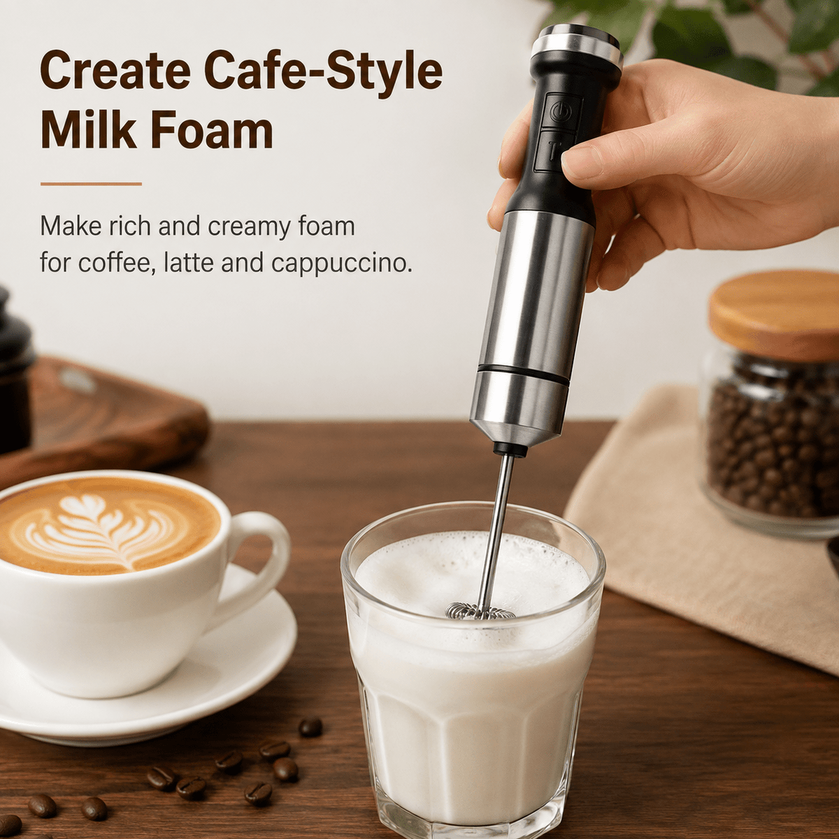 Hand Blender 800W 5-in-1 with 12-Speed Control & Turbo, Stainless Steel Shaft, Food Chopper, Whisk & Milk Frother for Soup, Smoothies and Baby Food