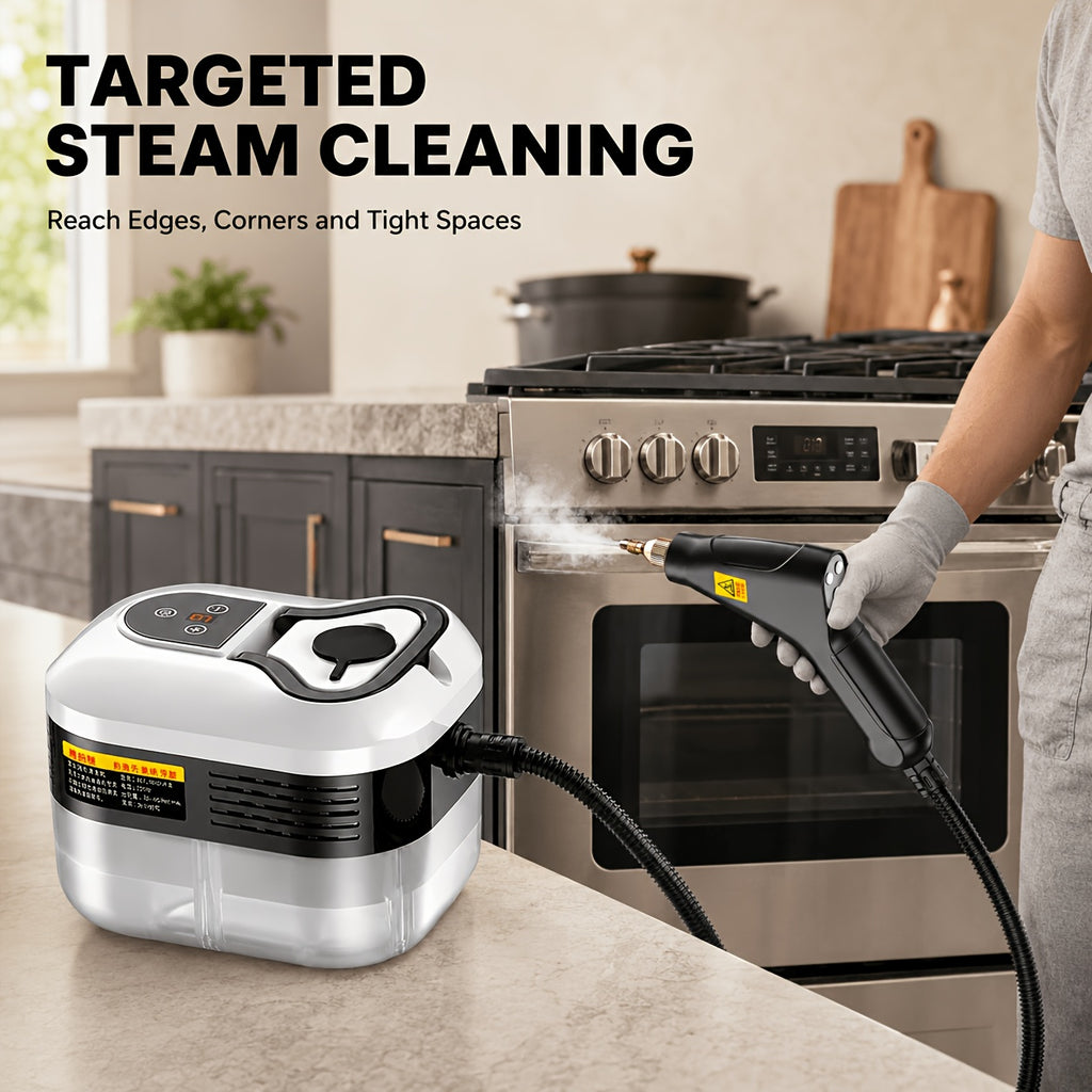 Steam Cleaner with Three Brush Heads, Portable High-Pressure Cleaning Machine in White Upgrade for Compatible Kitchen Surfaces, Bathroom Tile and Grout