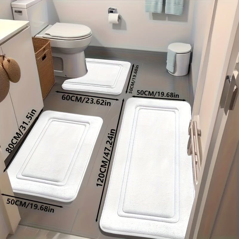 Three-Piece Bathroom Rug Set with Six Color Options, Soft-Feel Indoor Bath Mats for Compatible Vanity, Bathtub and Shower-Side Floor Spaces and Home Decor