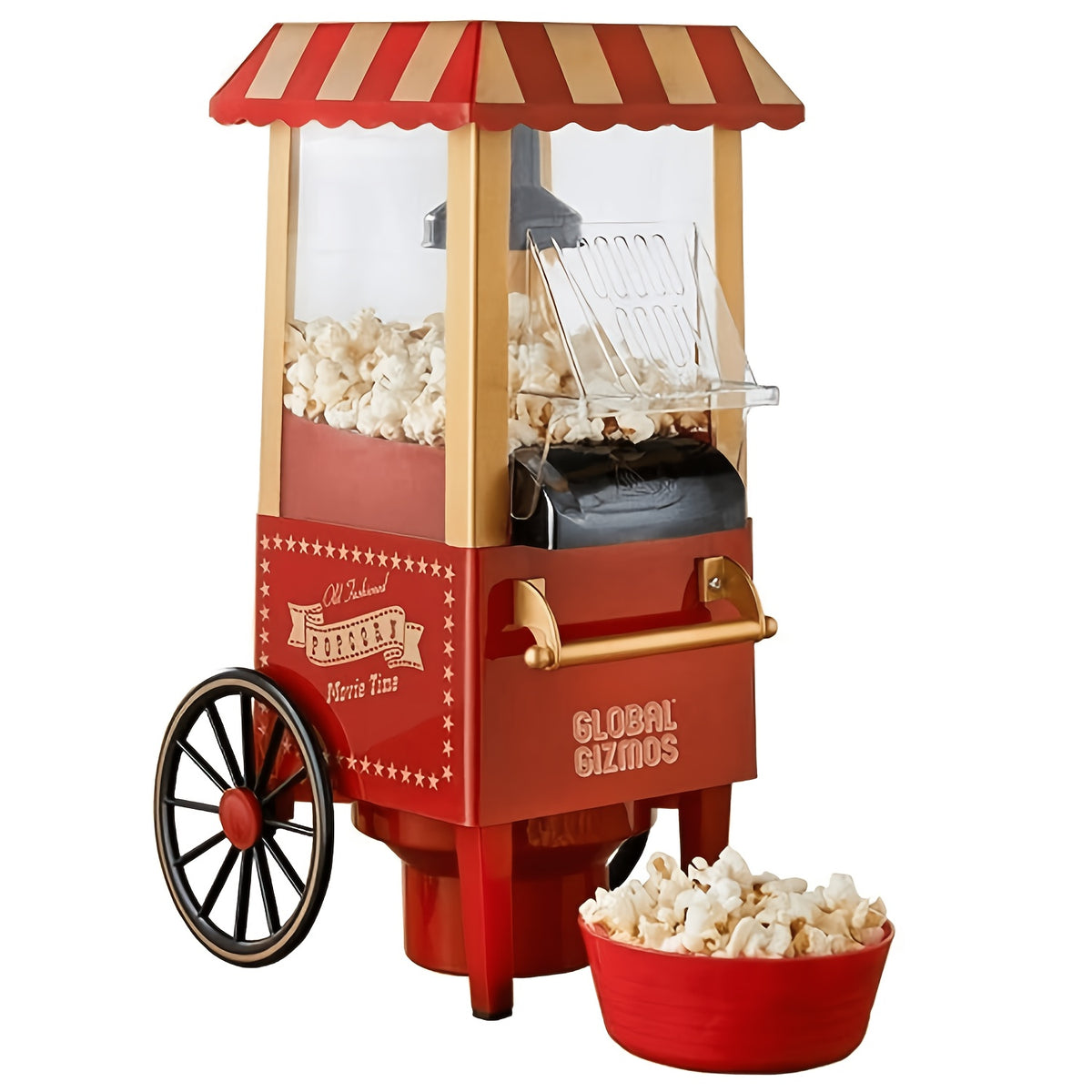 Red Hot Air Popcorn Maker by Oyajia with Listed 1400W Power and Measuring Cap, Electric Air Popper with Lid and User Manual for Home Movie Nights and Party Snacks