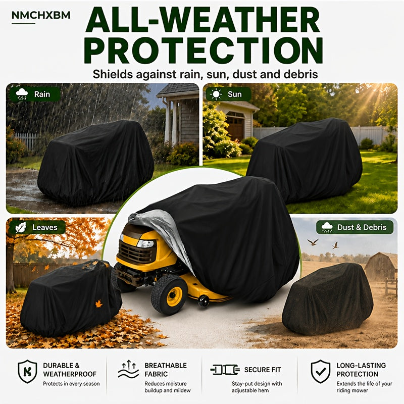Lawn Mower Cover with Securing Straps and Storage Pockets, Black 800D Polyester Oxford Fabric Cover for Compatible Lawn Equipment and Tractor Storage