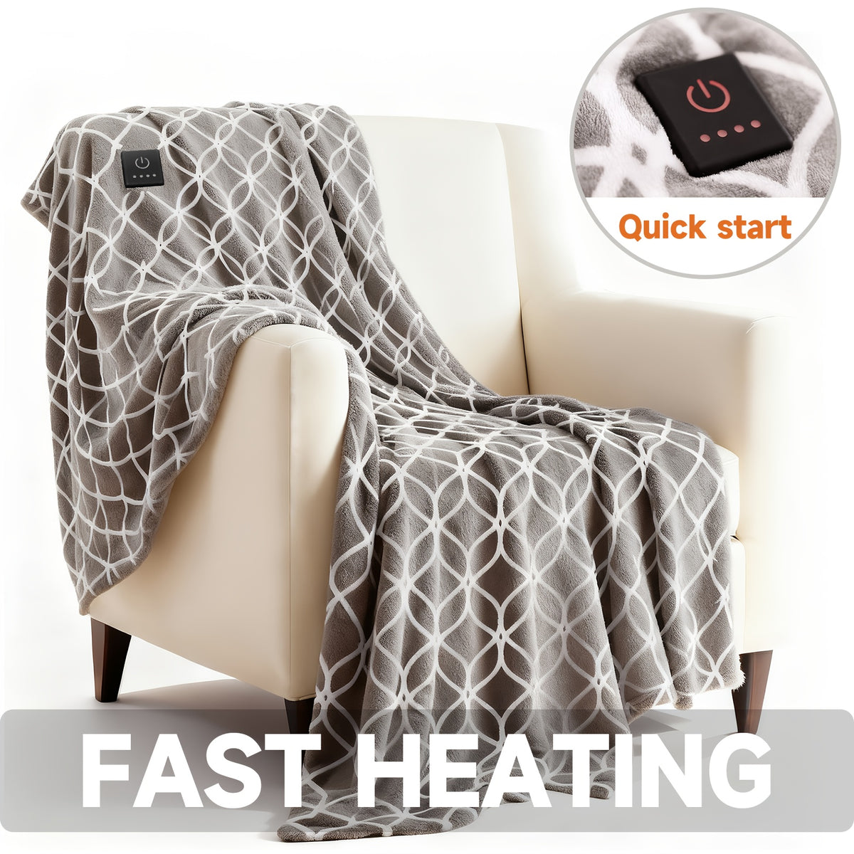 Flannel Heated Blanket with Listed 10 Heat Levels and 10-Hour Auto-Off, Electric Blanket in Four Sizes and Colors for Cozy Indoor Bedroom Comfort