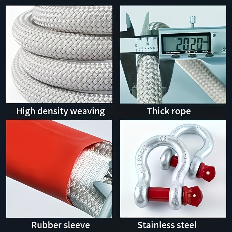 Nylon Tow Rope Kit with Two Steel U-Shaped Hooks and Storage Bag, Listed 16.4-Foot Length in Three Model Options for Compatible Vehicle Equipment