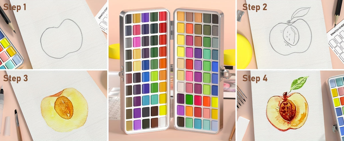 Watercolor Paint Starter Set, 100, 128 or 168 Color Options with Metallic, Macaron and Fluorescent Shades, Brushes, Watercolor Paper and Palette