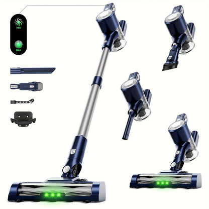 Green LED Vacuum Cleaner with Listed Anti-Tangle Brush, Removable Battery and Multiple Suction Levels, Eight Color Options for Home Floor and Pet Hair Cleanup