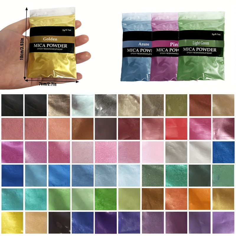 Shimmer Mica Powder Set, 60 Mixed Colors of Pigment for Compatible Epoxy Resin Art, Decorative Casting and Handmade Craft Projects at Home