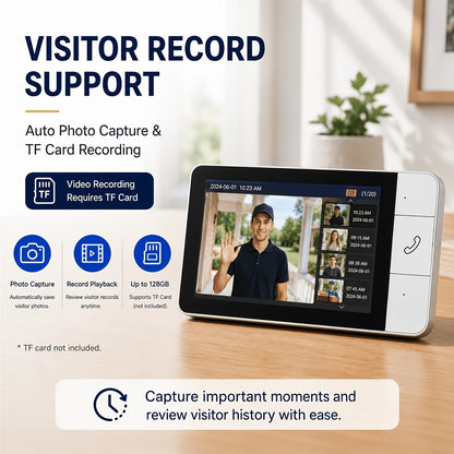 Display Video Doorbell with Listed 1080P Camera and 4.3-Inch Screen, No-WiFi Wireless Connection, Two-Way Talk and Motion Capture in Silvery or Black
