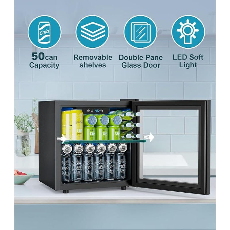 Small Beverage Cabinet by KNKDO in Black with Listed Electronic Touch Controls and LED Light, 9.51-Gallon Capacity Reference for Home or Office Storage