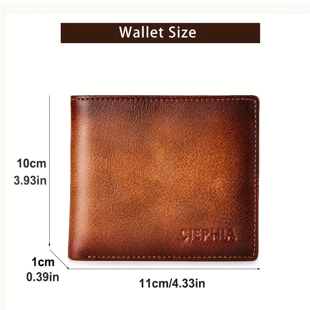Retro Leather Bifold Wallet for Men, Short ID and Credit Card Holder with Listed 10 x 1 x 11 cm Size in Brown, Deep Blue, Coffee Color or Black for Everyday Carry