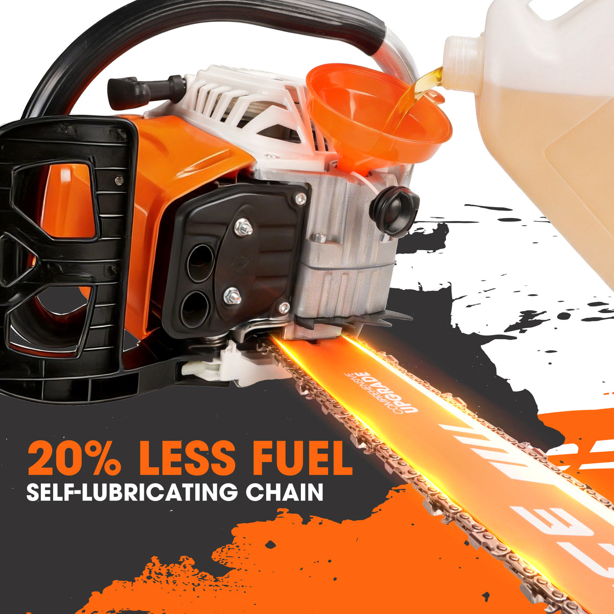 62cc Gasoline Chainsaw with Two-Stroke Engine and Listed Anti-Vibration Handle, Orange Upgraded Option for Trained Adults' Outdoor Wood-Cutting Tasks