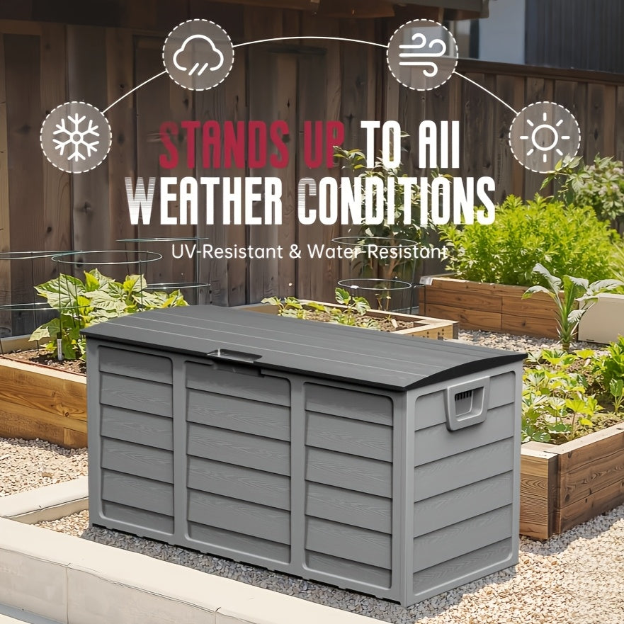 Resin Deck Box with 75-Gallon Capacity and Handles, Gray or Pure Black Outdoor Storage Container for Compatible Patio, Garden and Poolside Essentials