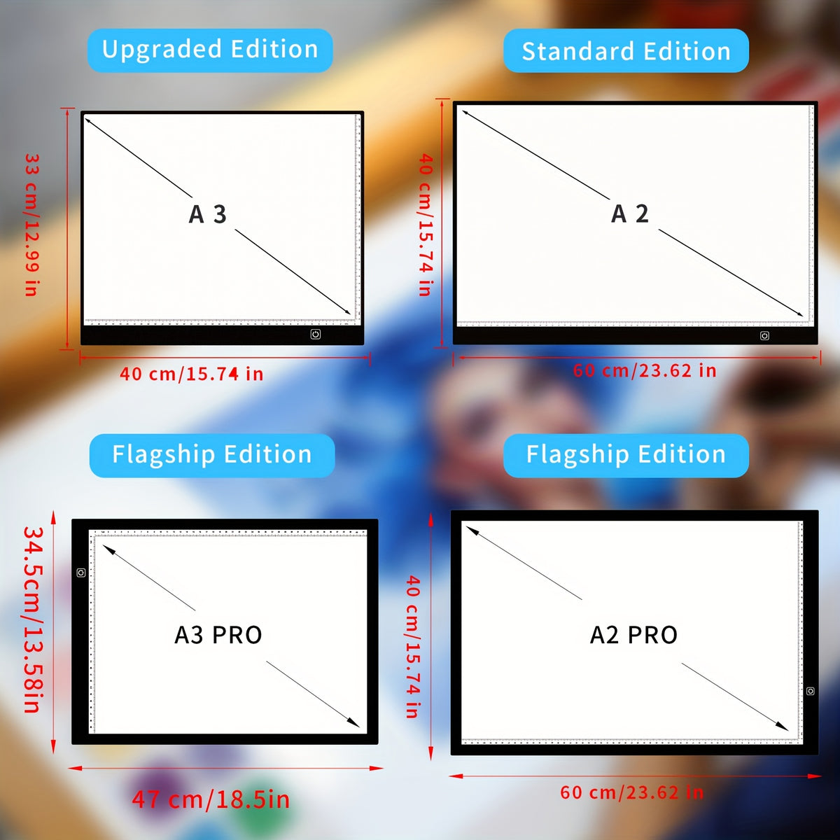 LED Tracing Light Pad with Adjustable Brightness, A2 and A3 Clip Set Options with Single or Double Light Bar References for Sketching and Diamond Painting