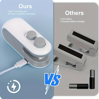 USB Rechargeable Food Bag Sealer with Listed Magnetic Design, White or Blue Handheld Mini Kitchen Tool for Compatible Snack, Chip and Coffee Packaging at Home or on Trips