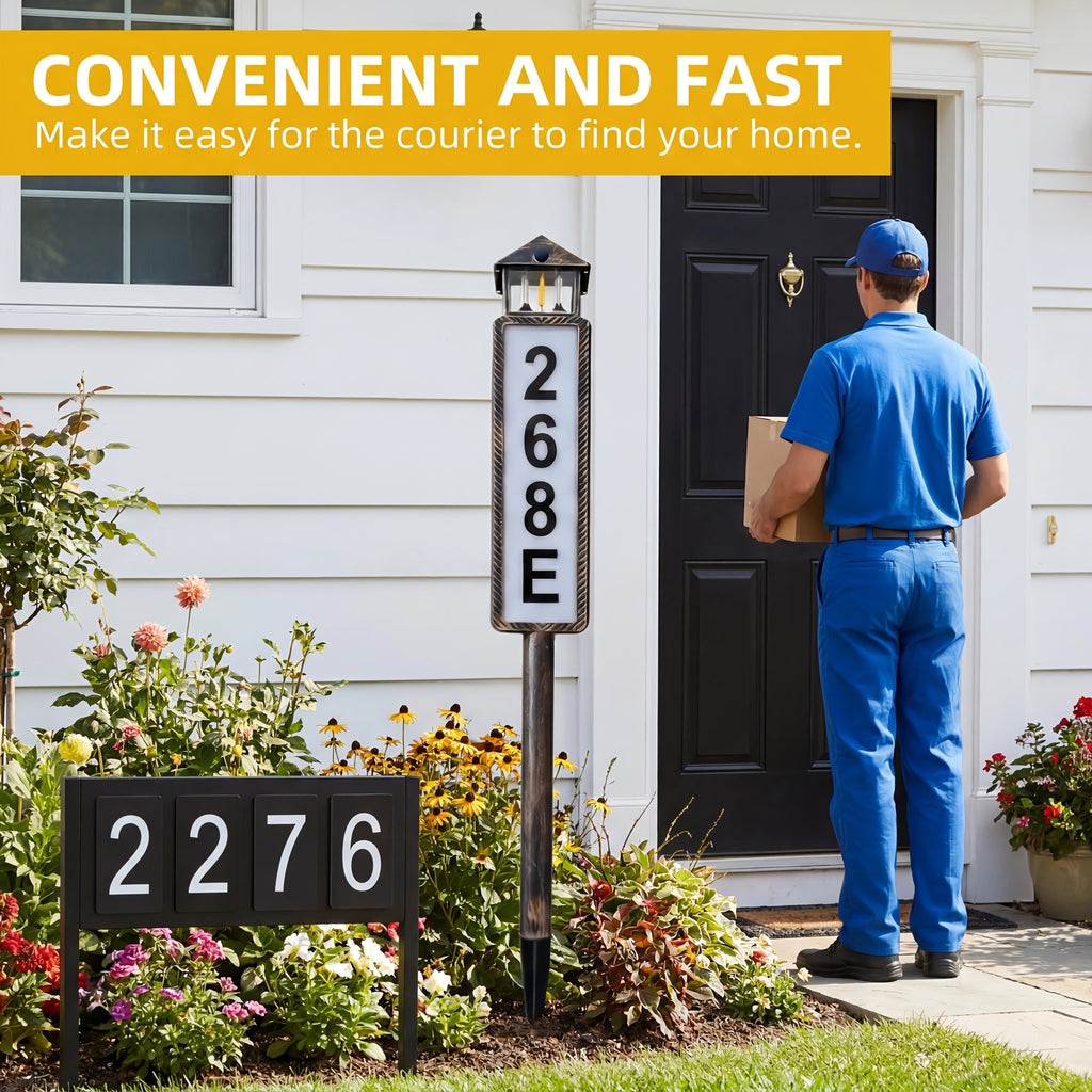 Solar LED Address Sign, House Number Display Board with Three Adjustable Color Mode Label, Black or Retro Design Options for Entryways and Courtyards