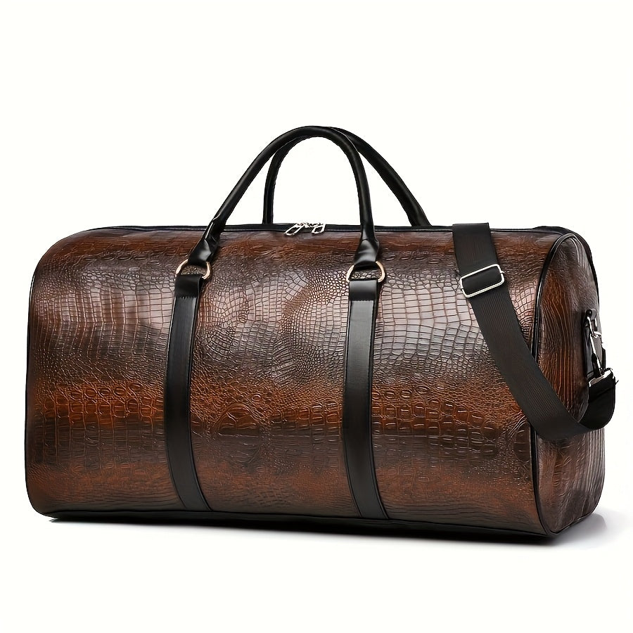 Crocodile Pattern Travel Handbag with Retro Styling and Shoulder Strap Reference, Dark Brown, Light Brown and A-Black Options for Everyday Packing