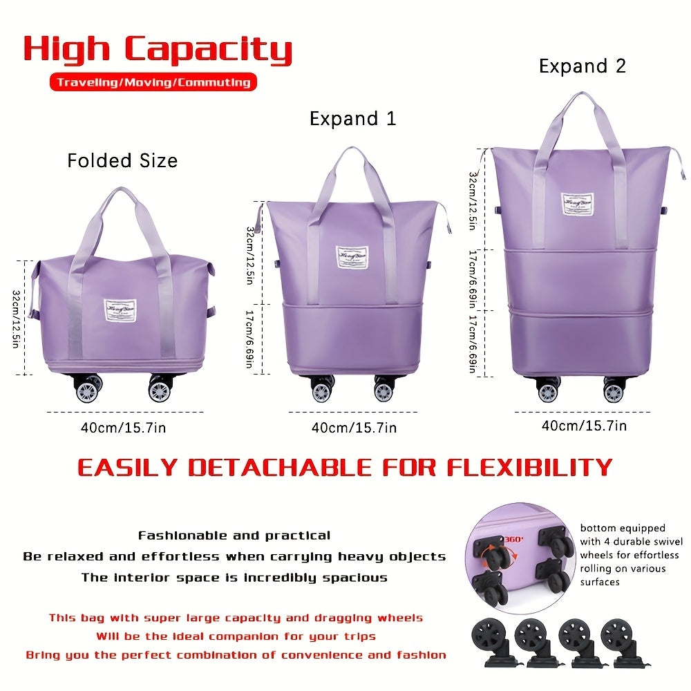 Expandable Travel Suitcase with Oxford Fabric, 3-Layer Foldable Design, Wheels and Fixed Shoulder Strap for Business Trips, Vacations and Packing