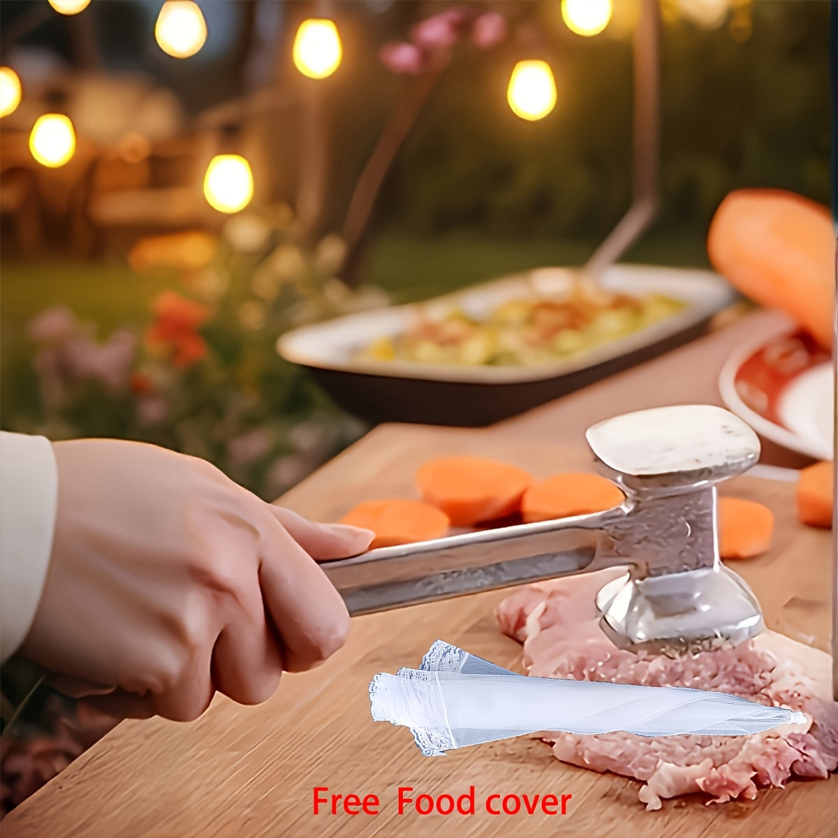 Double-Sided Meat Hammer with Listed Food Cover, Silvery Stainless Steel Manual Kitchen Mallet for Recipe-Guided Beef, Chicken and Pork Preparation