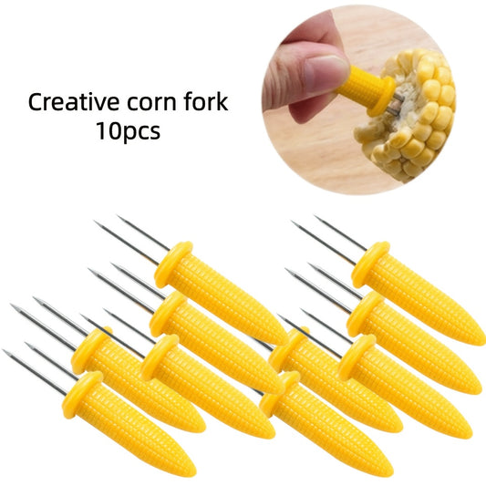 Stainless Steel Corn Holders Set of 10 for Corn on the Cob, Barbecue Table Accessories for Backyard Cookouts, Outdoor Picnics and Family Meals