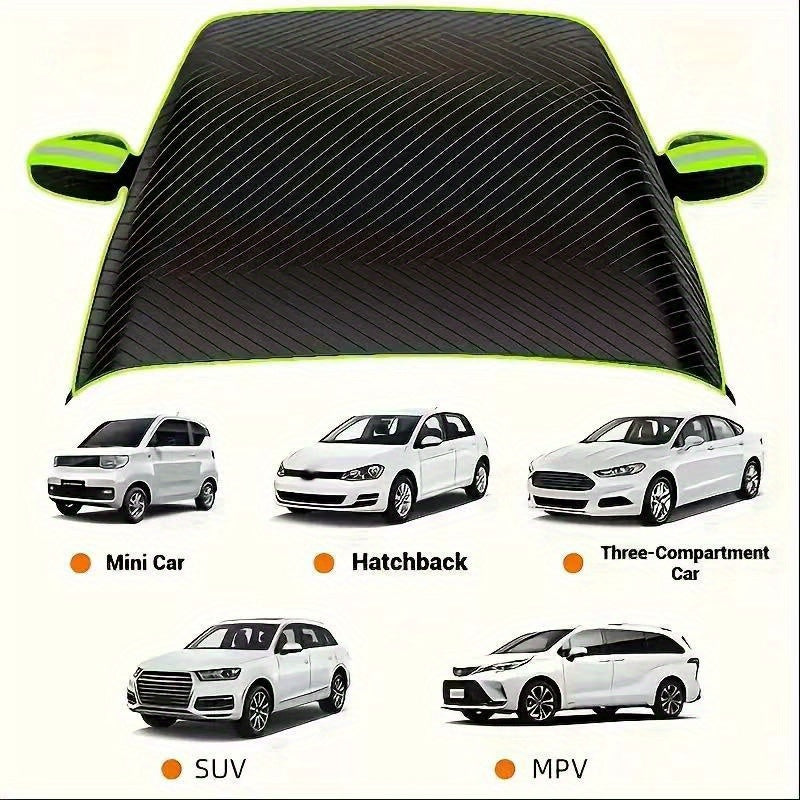 Oxford Fabric Windshield Cover in Green Reflective Style, One-Piece Front Window Snow and Sun Protector for Compatible Parked Cars, SUVs and Trucks
