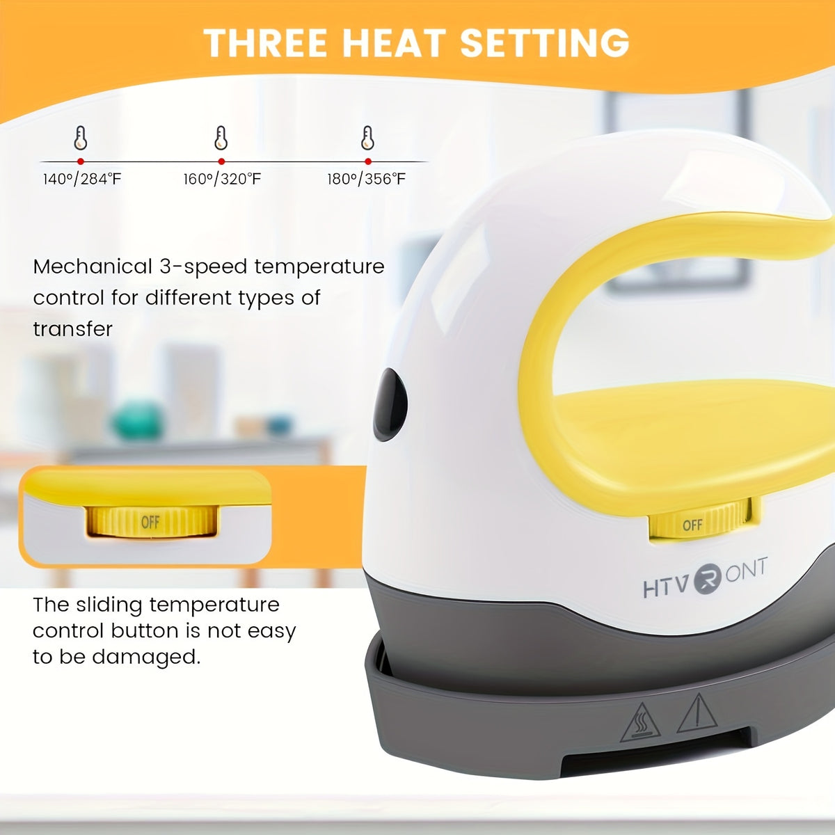 HTVRONT Mini Heat Press in Yellow for Small HTV and Compatible Sublimation Crafts, Three Temperature Settings from 284°F to 356°F with Insulated Base