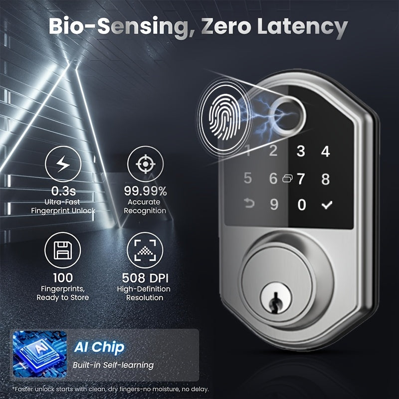 Fingerprint Keypad Door Lock with Automatic Locking and Anti-Peeping Password Feature, Black or Silvery Smart Entry Lock in With Card or Cardless Versions