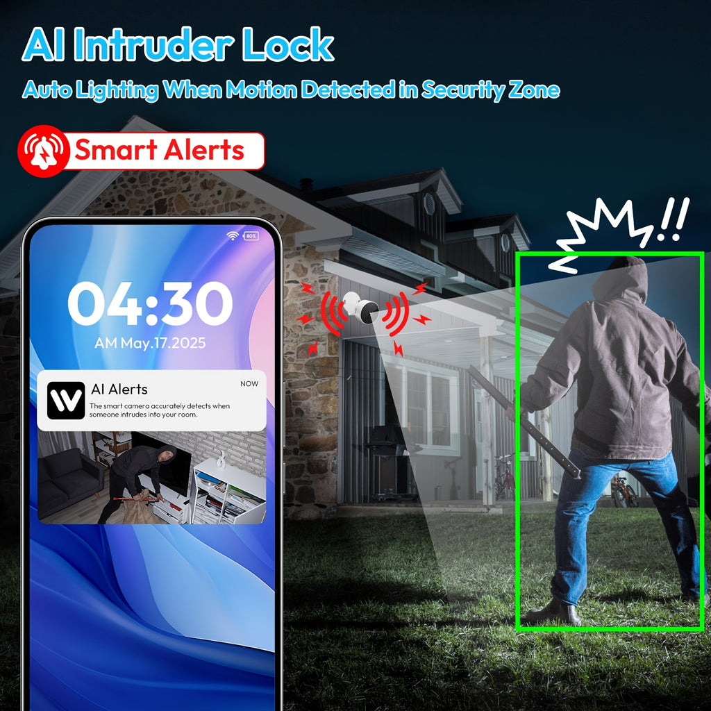 Two-Piece WiFi Home Security Camera System with Listed AI Human and Animal Detection, Two-Way Speaker, Voice Intercom and High-Definition Viewing Features