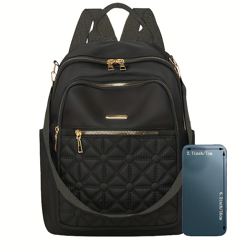 Nylon Everyday Backpack in Black, White or Khaki with Front Zipper Pocket and Adjustable Shoulder Straps, Unisex Softshell Bag for School, Work and Casual Travel