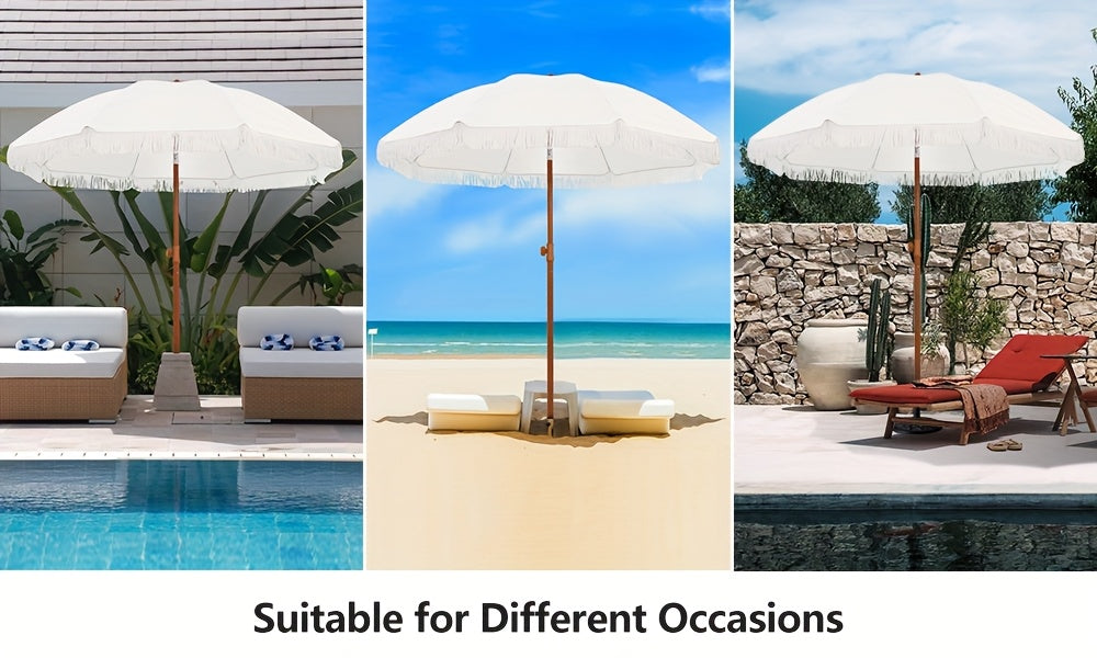 Eight-Rib Patio Umbrella with Push-Button Tilt Adjustment for Outdoor Garden and Courtyard Seating, Beige, Blue Pinstripe and White Style Selections