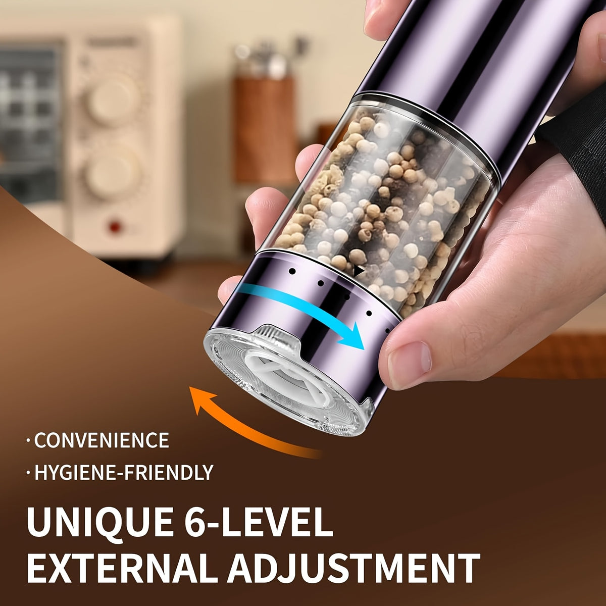 Automatic Salt and Pepper Grinder Set, 2 Refillable Electric Mills in Silvery with LED Light, Adjustable Coarseness and One-Handed Operation for Kitchen Seasoning