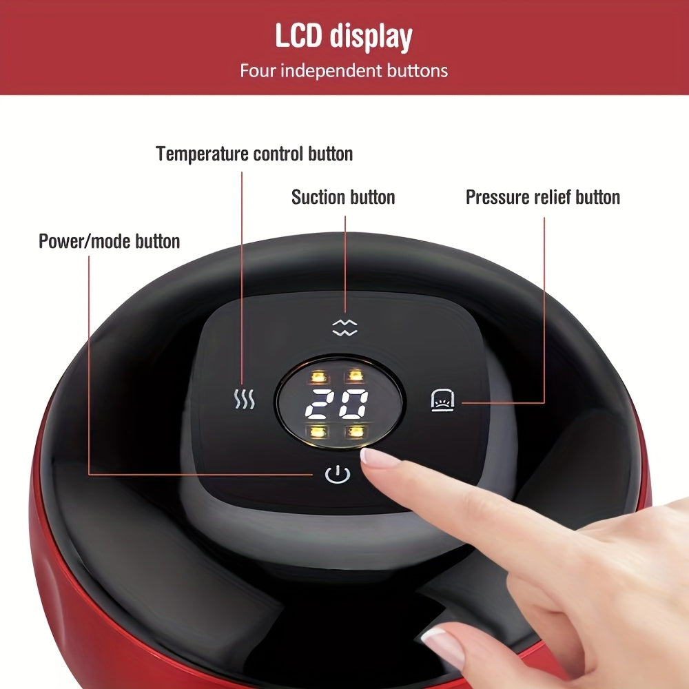 Electric Cupping Device with Pink Gua Sha Board, USB Rechargeable Red or Black Personal Care Tool with Listed 12-Level Heat and Suction Controls and Digital Display