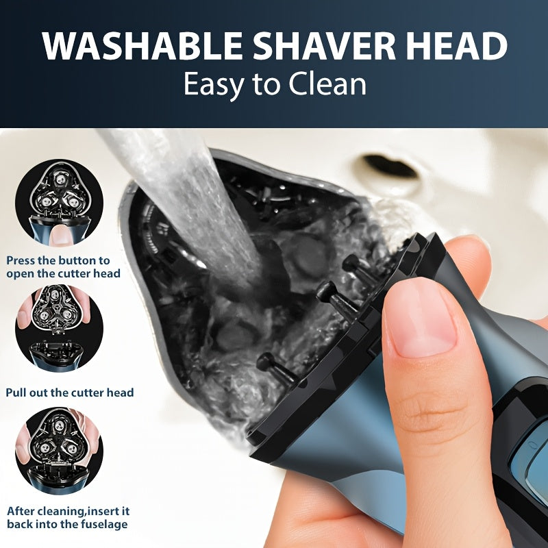 Sejoy Men's Electric Shaver with Pop-Up Trimmer, 3D Floating Head and LCD Display, Listed One-Hour Fast Charging in Blue, Light Blue or Gray