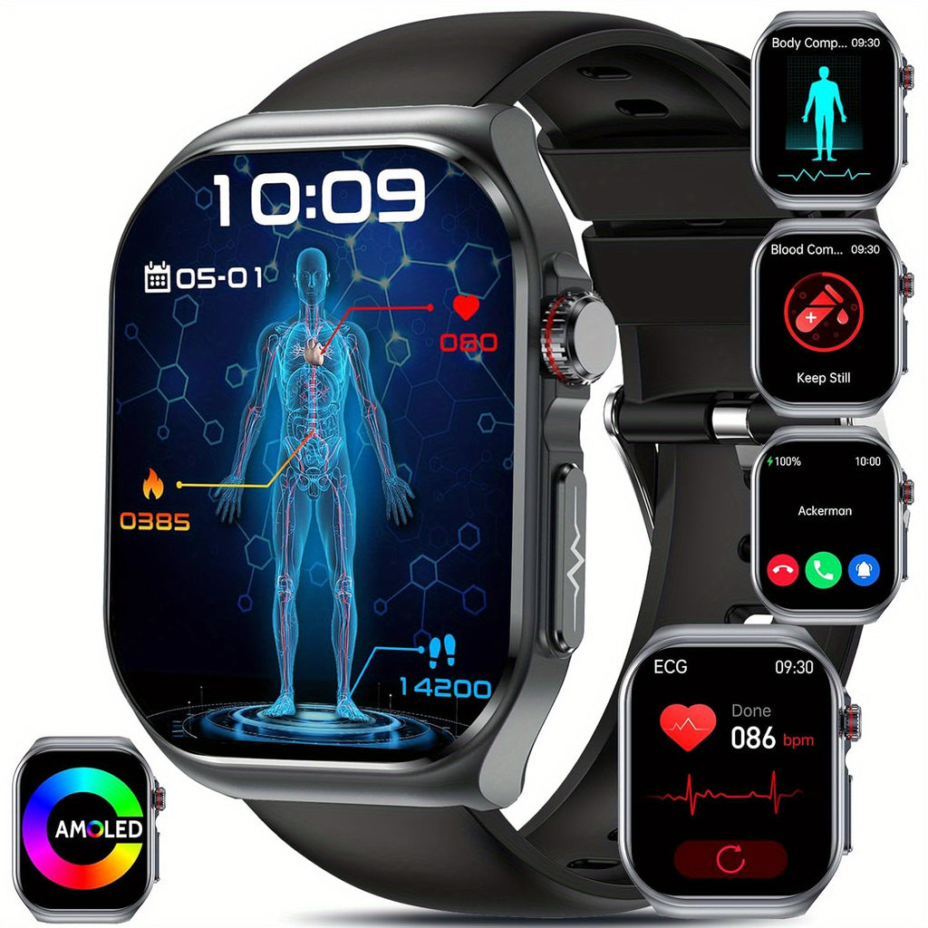 AMOLED Calling Smartwatch for Men and Women, 2.04-Inch Display, 530mAh Battery, NFC and Multi-Sport Modes with Magnetic Charging for iOS Android