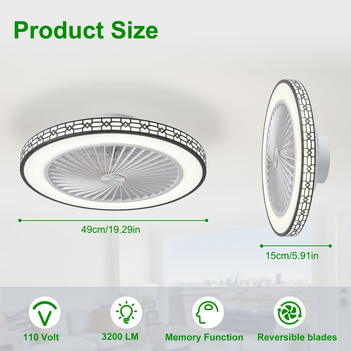 Modern LED Ceiling Fan with 20-Inch Design, Adjustable 3000K–6500K Lighting and Reversible Airflow, White or Black for Bedroom, Office and Study