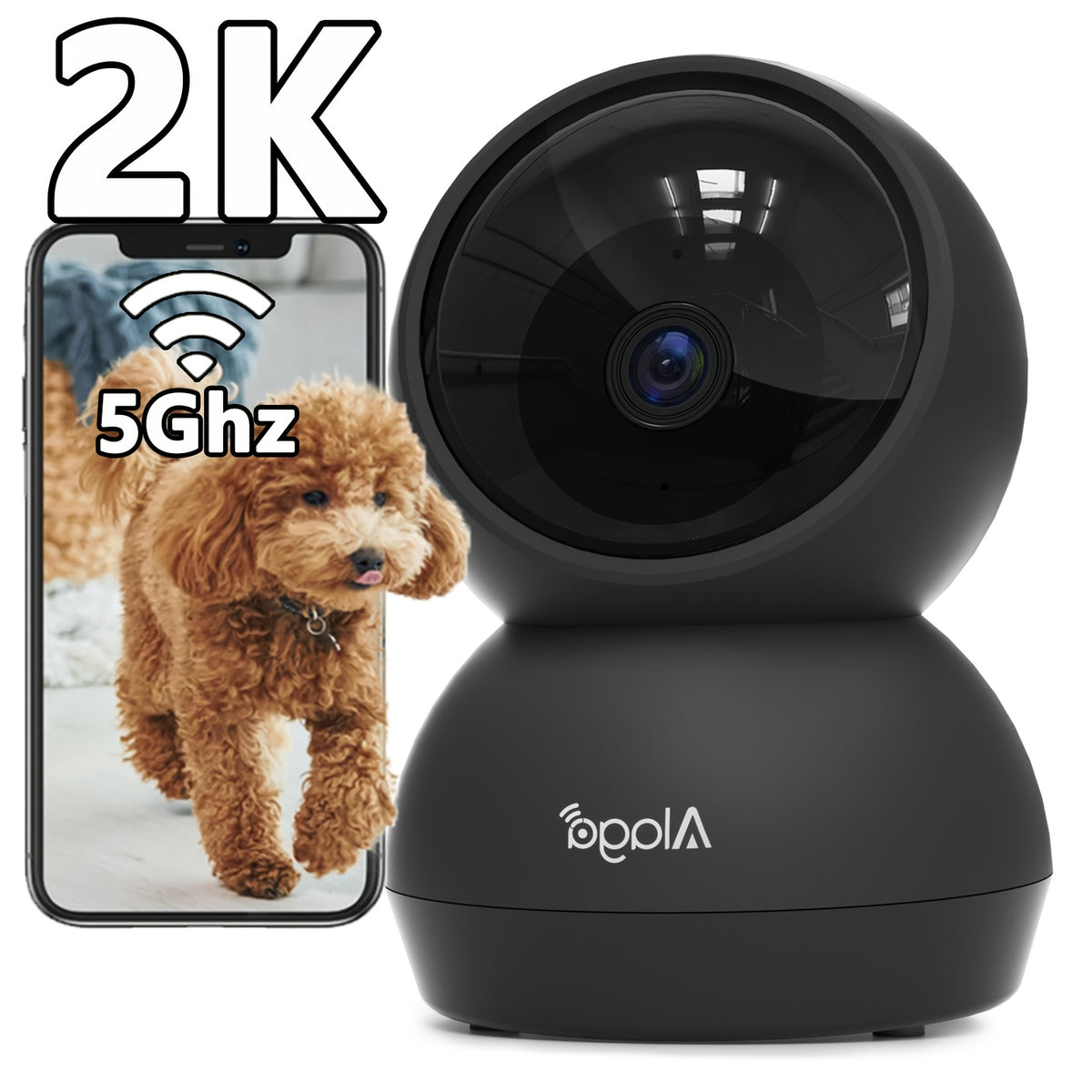 WiFi Home Monitoring Camera in Black One-Piece Option with Listed 2K QHD, Dual-Band Connection, PTZ Tracking, Two-Way Voice and Infrared Night Vision