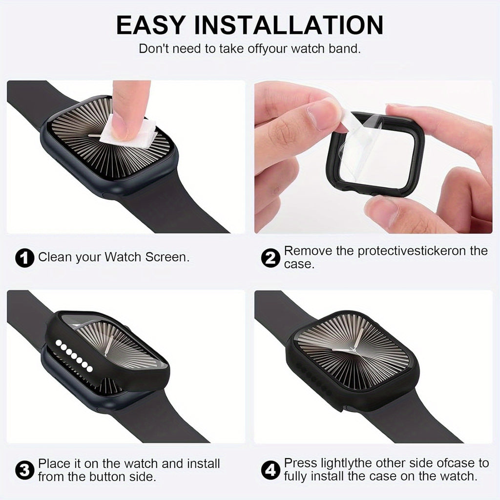 Watch Case with Screen Protector for Selected Apple Watch Models, Listed 18-Pack PC Bumper Covers with Built-In Tempered Glass for Series 4-10 and SE Size Options