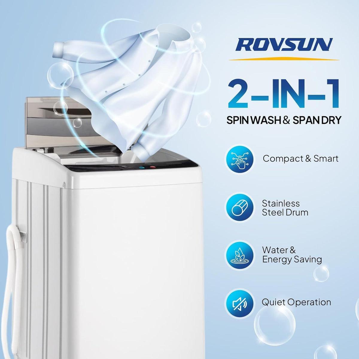Washer and Dryer Combo, Compact Wash & Dry Laundry Set, Stainless Steel Tub, Smart Control, Low Noise, Wall-Mountable, for Apartment, Dorm, RV & Small Space